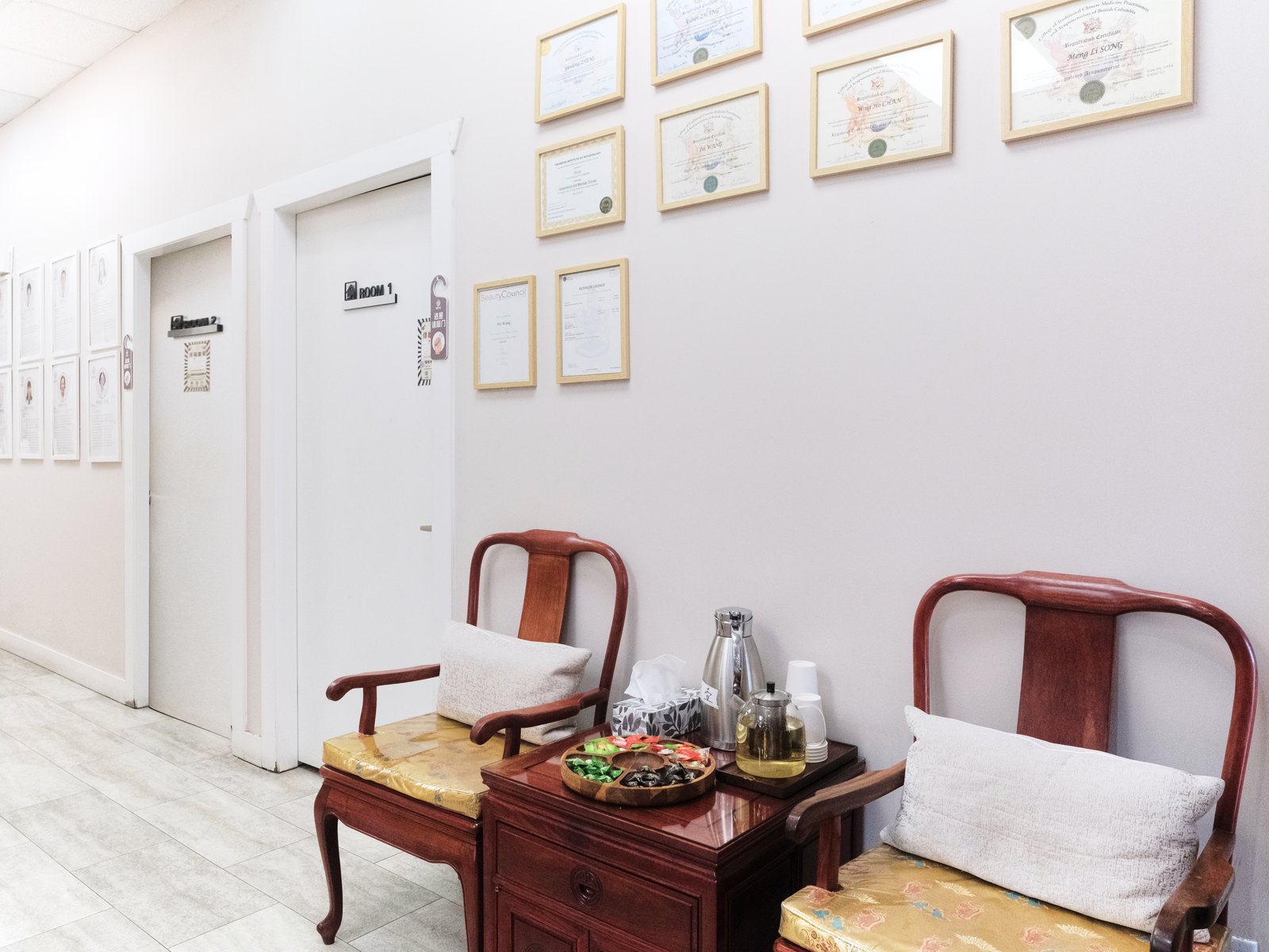 Treatment-room corridor at Canadian Western TCM Burnaby clinic