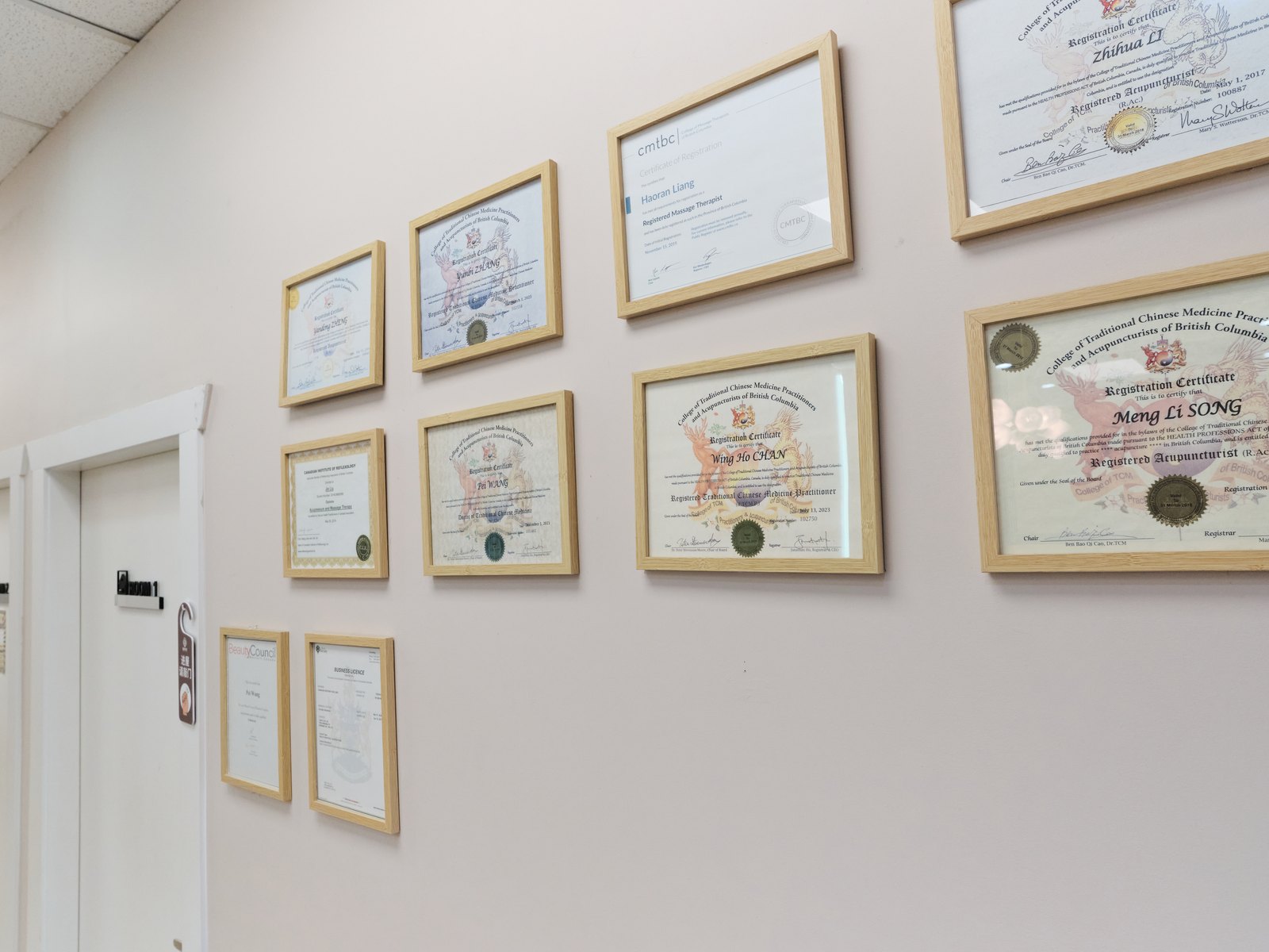 Registered practitioner credentials at Canadian Western TCM Burnaby clinic