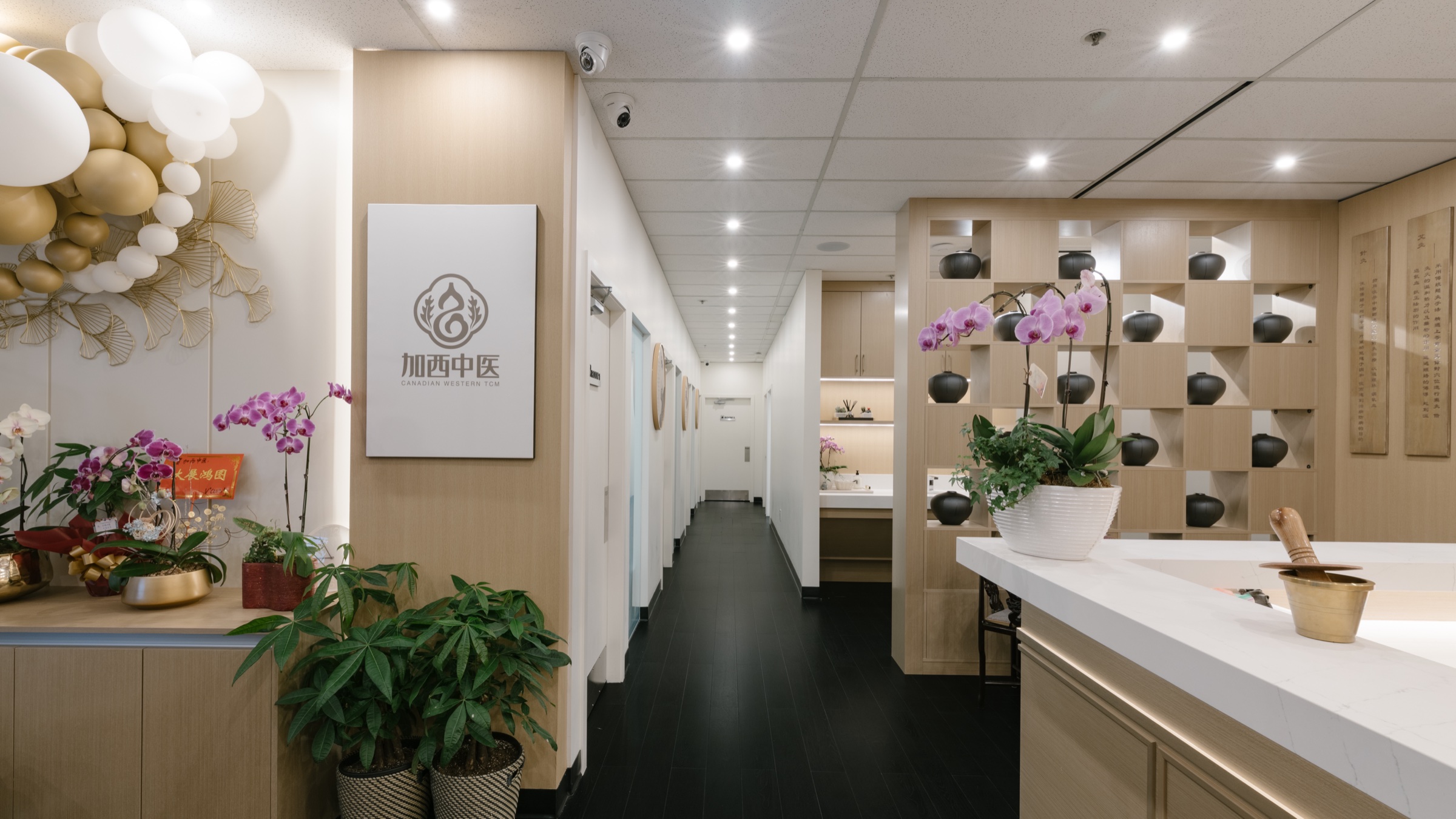 Herbal vessel display corridor at Canadian Western TCM Richmond